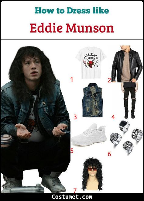 Eddie Munson (Stranger Things) Costume for Cosplay & Halloween 2022 Dustin Costume Stranger Things, Men Halloween Costumes 2022, Stranger Thing Costumes, Stranger Things Characters Outfits, Stranger Things Family Halloween Costume, Stranger Things Costume Season 4, Eddie Stranger Things Costume, Eddie Halloween Costume, Halloween Costumes 2022 Men