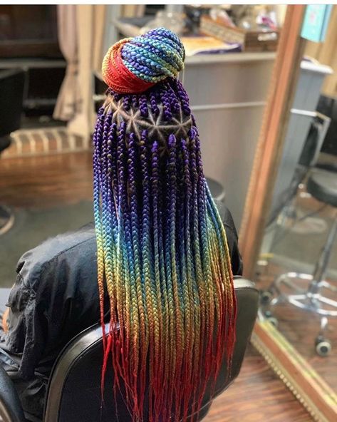 Black Box Braids, Colored Box Braids, Rainbow Braids, Ombre Braid, Blue Ombre Hair, Shaved Side Hairstyles, Big Box Braids, Blonde Box Braids, Colored Braids