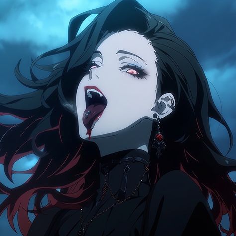 Vampire Anime Female, Acnh Isabelle, Anime Vampire Female, Goth Anime Pfp, Female Anime Pfp, 80s Emo, Spiderman Pfp, Soft Y2k, Goth Anime