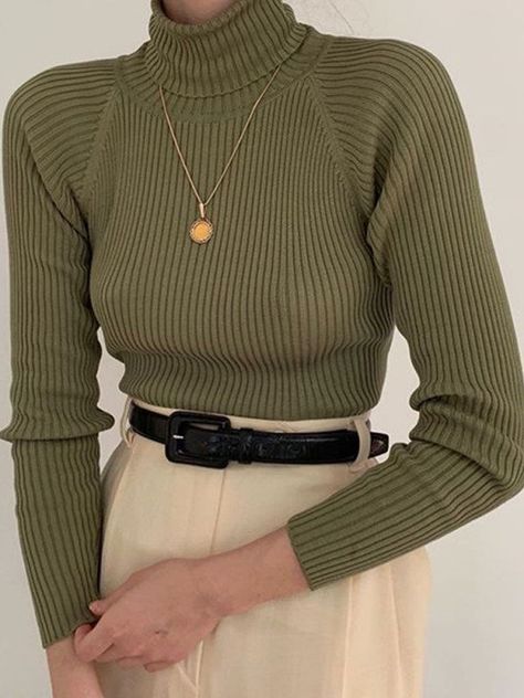 Green Turtleneck Outfit, Womens Tops Casual, Hijab Skirt, Aesthetic Finds, Dark Academia Outfit, Dark Academia Clothes, Academia Clothes, Cute Tops For Women, Tops For Women Casual