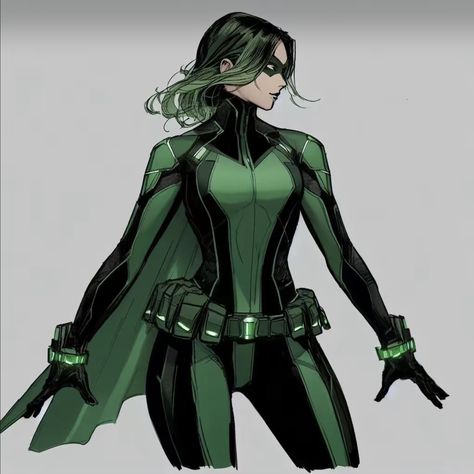 Snake Superhero Suit, Green Superhero Suit Female, Superhero Oc Female Outfit, Superhero Art Oc, Superhero Oc Female, Female Hero Oc, Superhero Outfits Design Female, Female Superhero Oc, Female Villain Oc