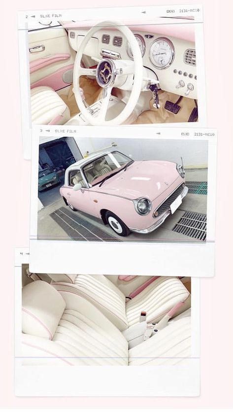 Pink Fiat 500, Light Pink Car, Pink Vintage Car, Candy Paint Cars, Coquette Car, Volkswagen Beetle Cabriolet, Nissan Figaro, Pink Cars, Royce Car