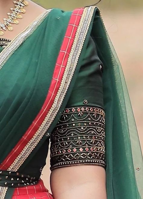 Traditional Blouse Embroidery Designs, Beeds Work Blouse Designs, Arri Work Blouse Designs Latest Simple, Green Aari Blouse, Green Blouse Embroidery Designs, Simple Aari Work Blouse Design 500 Rs, Simple Green Blouse Designs For Saree, Simple Wedding Blouse Designs, Blouse Designs Aari Work