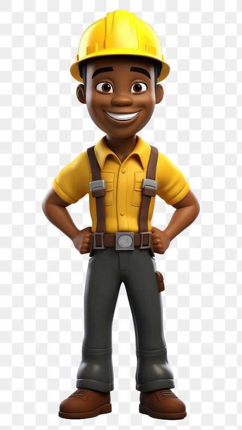 Cartoon Construction, Black Png, Pixar Characters, Safety Vest, Black Boy, Png Text, Man Character, Construction Worker, Cartoon Images