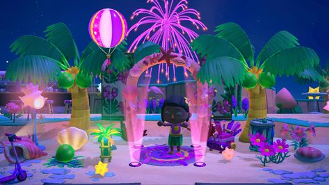 Acnh Dance Floor, Acnh Beach Club, Jungle Resort, Cool Fish Tanks, Beach Night, Cool Fish, Dance Club, Animal Crossing Villagers, Party Scene