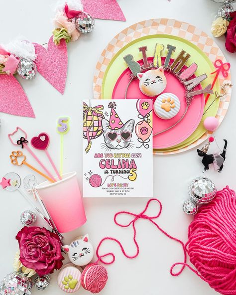 A purrfect pawty for our purrtiest girl. 💖🐾✨🪩😻 When C decided she wanted a cat party for her 5th birthday the day after her 4th birthday party, she didn’t let it go for a whole year. Despite my dislike for cats in general, I was up for the challenge 😹 She loved it all and had the best time celebrating with family, as you can see from the last slide 🥹 I think we did the felines some justice! What do you think? Invite / Signage / Tags / Balloons: @sweetcelinaandco Cake: @momof3cakes Cake... Five Year Old Girl Birthday Party Theme, 5th Birthday Themes Girl, Girls 5th Birthday Themes, Five Year Old Birthday Party Ideas Girl, 5 Year Birthday Party Ideas Girl, Fifth Birthday Party Ideas Girl, Girl 5th Birthday Party Themes, Girls 5th Birthday Party Ideas, 5th Birthday Ideas For Girls Themes