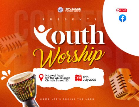 Red Modern & Minimal Youth Worship  Flyer (us Letter) Youth Program Flyer Design, Praise And Worship Flyer Design, Worship Program Flyers, Praise Night Flyer Design, Worship Night Flyer, Worship Flyer, Worship With Us Flyer Design, Worship Praise, Worship Night