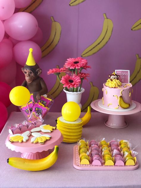 4 birthday party. Going Bananas Birthday Party, Banana Themed Birthday Party, Banana Birthday Party, 4 Birthday Party, Banana Birthday, Banana Party, Banana In Pyjamas, 4 Birthday, Baby Birthday Themes