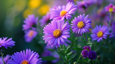 Purple Aster Flowers Purple Aster Flower, Purple Aster, Aster Flowers, Red Gradient Background, Aster Flower, Flora Flowers, Flower Close Up, Bokeh Background, Baby Images