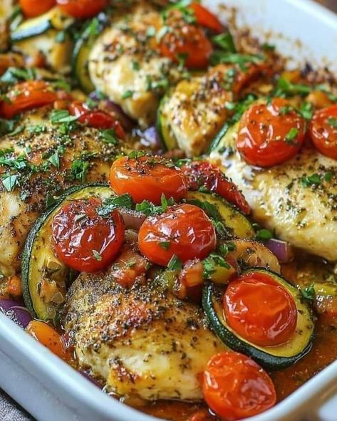 Stanley Tucci Recipes 🌭🥩 | Mediterranean Chicken with Zucchini Bake | Facebook Healthy Mediterranean Chicken, Optimal Recipes, Chicken Zucchini Bake, Zucchini Bake, Recipes Mediterranean, Healthy Recipes For Diabetics, Healthy Family Dinners, Chicken Zucchini, Mediterranean Chicken