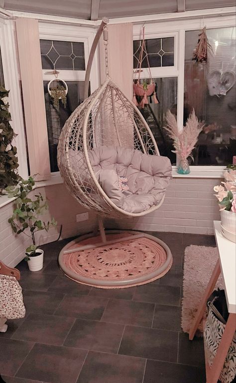 I have been trying to get this chair from B&M for 12 months and I’ve finally got it. It’s made the perfect addition to the home office #home #office Hammock Chairs In Bedroom, Egg Chair Aesthetic, Saucer Chair Bedroom Ideas, Egg Chair Bedroom, Modern Hanging Chair, Reading Sofa, Swing Chair Bedroom, Room Swing, Feminine Living Room