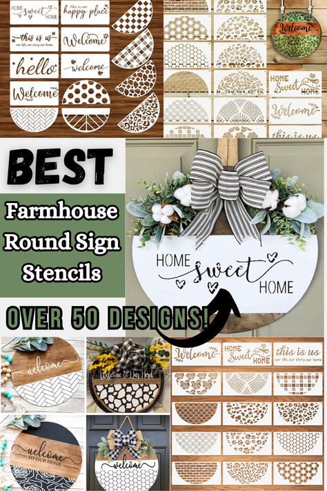 Create your own beautiful signs to keep or sell using these farmhouse round stencils. With over 50 designs, you can make so many different styles to suit anyone's taste. These sign stencils are perfect for a farmhouse style, with over 50 options to choose from. These are the best round sign stencils available! Stencils For Wood Signs, Best Farmhouse, Sign Stencils, Diy Farmhouse Decor, Wood Rounds, Diy Signs, Make And Sell, Happy Places, Farmhouse Style