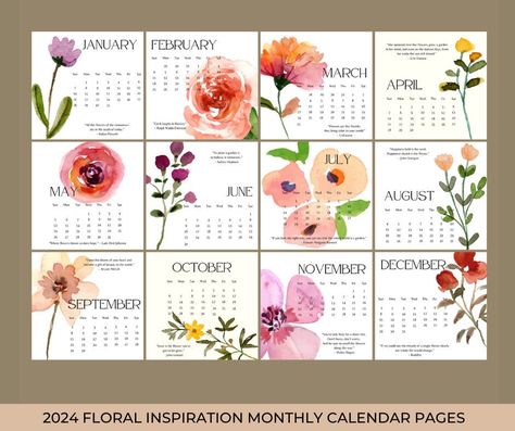 Printed Calendar, Colorful Calendar, Monthly Desk Calendar, Free Printable Calendar Templates, Flower Calendar, Mini Desk Calendar, Watercolor Calendar, Creative Calendar, Christmas Art Projects