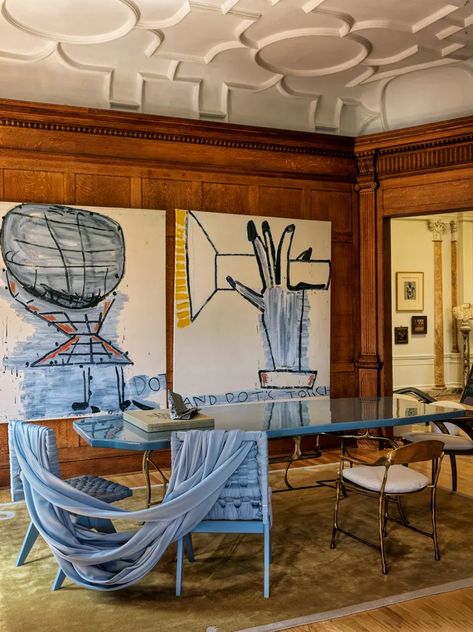 Claudia Doring Baez’s American Thread Building Penthouse Interior Art Installation, Dining Room Wall Design, Tribeca Penthouse, Rose Wylie, Indoor Pool House, Contemporary Art Design, Eclectic Homes, Eclectic Dining Room, Aurora Design