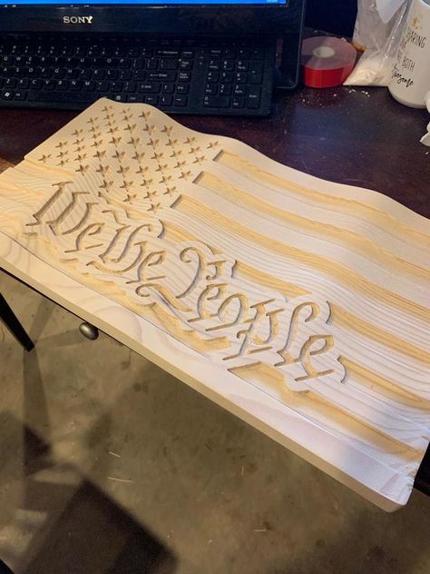 USA+flag+by+Helifreak1960. Cnc American Flag, Cnc Flag Design, Shapeoko Projects, Snapmaker Projects, Tailgating Trailers, Diy Flags, Router Signs, Concealment Flag, Money Making Projects