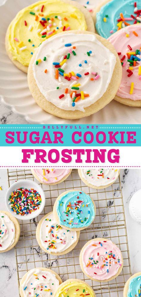 The BEST sugar cookie frosting recipe! This holiday dessert is so easy. In just minutes you can have this homemade frosting for sugar cookies and Christmas cookies that hardens. Perfect for decorating and stacking! Easy Sugar Cookie Frosting, Sugar Cookie Frosting Recipe, Cookie Frosting Recipe, Icing Designs, Homemade Sugar Cookies, Sugar Cookie Recipe Easy, Sugar Cookie Icing, Sugar Cookie Frosting, Easy Sugar Cookies