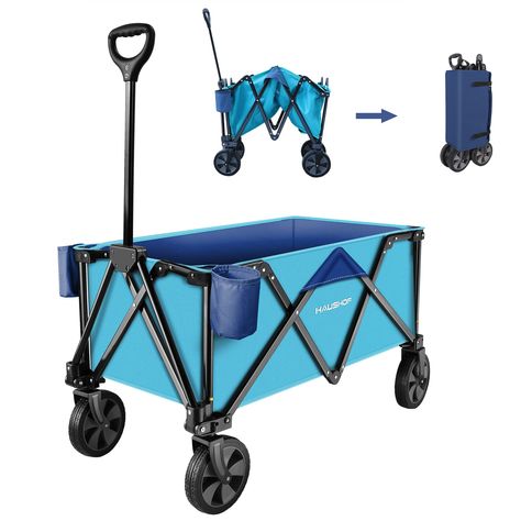 HAUSHOF Heavy Duty Collapsible Wagon, Folding Outdoor Utility Wagon, Camping Garden Beach Cart with Universal Quick Release W Wagon Camping, Outdoor Wagon, Collapsible Wagon, Camping Garden, Utility Wagon, Beach Cart, Wagon Cart, Folding Wagon, Garden Beach