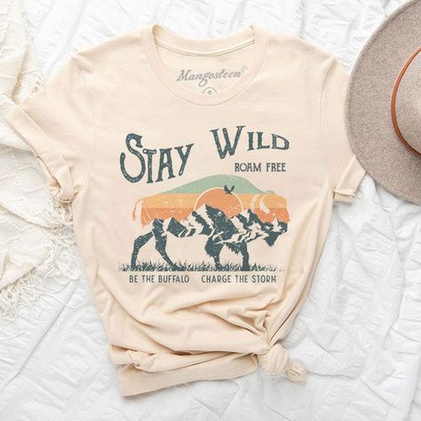 Wildlife T Shirt Designs, Popular Shirt Designs, Buffalo Design, Wild Buffalo, Boho Tshirts, Western Graphic Tees, Nashville Outfits, Popular Shirt, Cute Shirt Designs