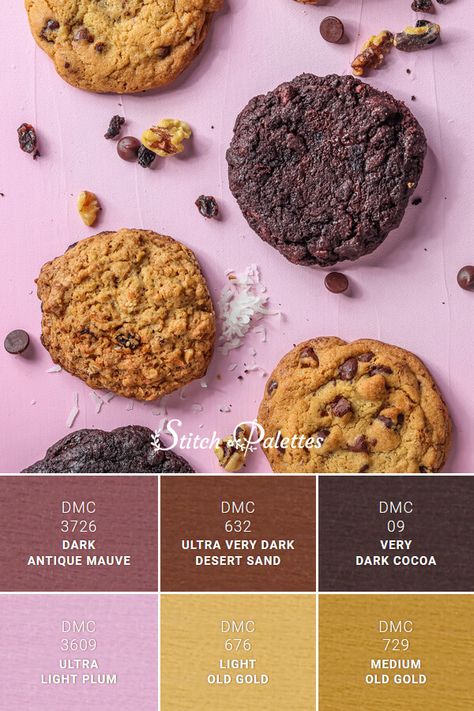 Cookie Colour Palette, Chocolate Colour Palette, Stitch Palette, Embroidery Color Palette, Stitch Palettes, Chocolate Palette, Gold Color Palette, Dark Desert, Cookies Branding