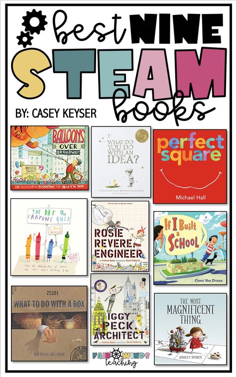 STEAM Bins and the Best 9 STEAM Books for kids! Steam Picture Books, Steam Bins Kindergarten, Stem Activities Based On Picture Books, Stem Activities Elementary With Books, Picture Book Stem Activities, Steam Ideas Elementary, S.t.e.a.m. Activities For Kids, Steam Lessons Elementary, Steam Themes