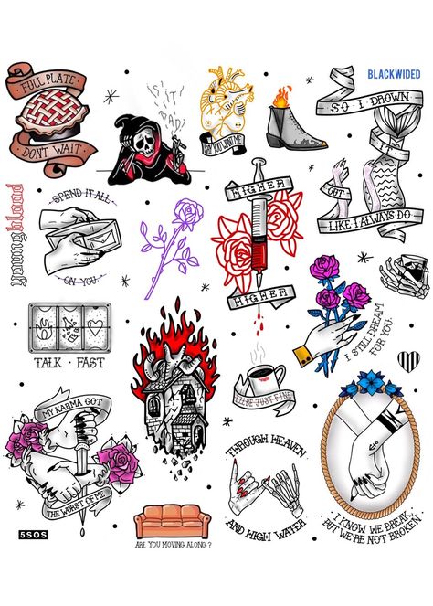 All Time Low Tattoo, 5sos Tattoo, 5sos Drawing, Youngblood 5sos, Tattoo Doodles, 5sos Art, Voodoo Doll Tattoo, Drawing Summer, School Table