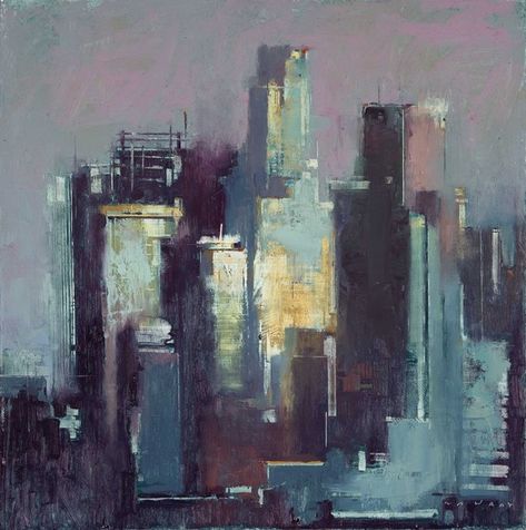 Industrial Art Painting, William Wray, Industrial Paintings, Skyline Painting, City Painting, Cityscape Art, Painting Workshop, Tableau Art, Modern Art Paintings