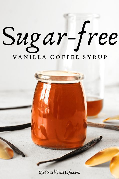 Making Homemade Sugar-free Vanilla Coffee Syrup is not only super easy and will save you tons of money, but is also eliminates all the unwanted weird additives that are found in commercial keto vanilla coffee syrups. Only 4 ingredients and 5 minutes of time, this sugar-free vanilla coffee syrup recipe will allow you to bring out the barrista within you! Sugar Free Simple Syrup Recipe, Sugar Free Syrup Recipe, Vanilla Coffee Syrup, Coffee Syrup Recipe, Vanilla Syrup For Coffee, Sugar Free Coffee Syrup, Homemade Coffee Syrup, Sugar Free Vanilla Syrup, Coffee Syrups