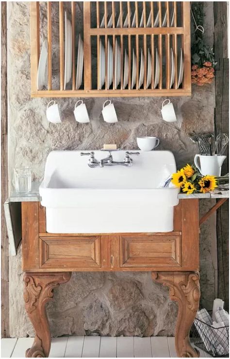 Can't Find a Base Cabinet for a 30"X22" Wall Mounted Apron Front Sink Country Sink, Country Kitchen Sink, Ceramic Kitchen Sinks, Farmhouse Style Lighting, Rustic Home Interiors, Farmhouse Kitchen Island, French Country Kitchens, Country Kitchen Decor, Farmhouse Sink Kitchen