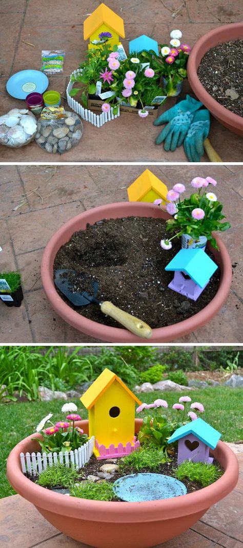 Kids Fairy Garden, Diy Fairy Garden Ideas, Diy Jardin, Fairy Garden Pots, Micro Garden, Diy Fairy Garden, Fence Plants, Jardim Diy, Garden Planters Pots