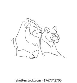 One Line Animals, Line Drawing Images, Animal Line Drawings, Lion Couple, Female Lion, Line Art Images, Lion Illustration, Single Line Drawing, One Line Drawing