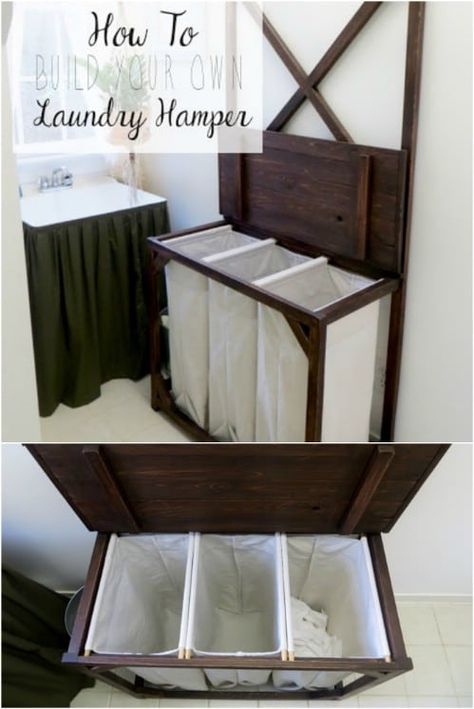 13 DIY Laundry Baskets And Hampers That Make Organizing Laundry Quick And Easy #diy #baskets #hampers #laundry Bathroom Laundry Hamper Ideas, Closet Laundry Hamper Ideas, Diy Hamper Laundry, Laundry Hamper For Small Space, Laundry Basket Tower Diy, Small Space Laundry Hamper, Laundry Sorter Diy, Diy Laundry Organizer, Diy Clothes Hamper