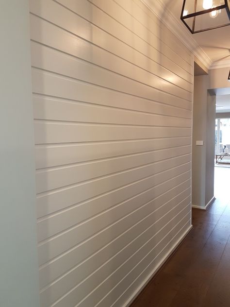 Horizontal timber panelling Painted Horizontal Wood Paneling, Horizontal Panelling Walls, White Wall Slats, White Wood Paneling Walls, White Wooden Panel Wall, White Wood Panneling Rooms, Wood Panel Walls White, Horizontal Wall Panelling, Horizontal Wood Paneling Wall