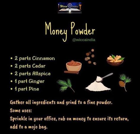 Money Powder, Magical Herbs Witchcraft, Witchcraft Tarot, Money Spells Magic, Wicca Recipes, Candle Magic Spells, Hoodoo Spells, Money Spells That Work, Good Luck Spells