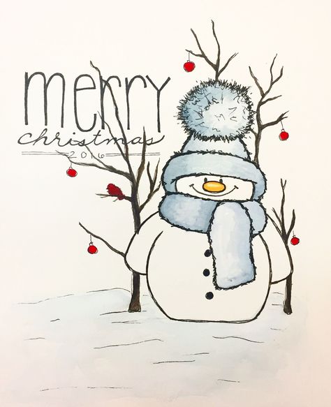 Christmas Card Ideas Snowman, Watercolor Snowman Card, Christmas Card Snowman, Christmas Card Art Watercolor, Christmas Drawing Card, Christmas Card Sketches, Christmas Snowman Drawing, Christmas Card Doodles, Cute Snowman Drawing