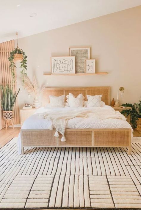 Boho Minimal Bedroom, Boho Minimalist Bedroom, Cozy Boho Bedroom, Scandi Bedroom, Bedroom Inspirations Minimalist, Scandinavian Design Bedroom, Sophisticated Bedroom, Boho Style Bedroom, Bohemian Minimalist