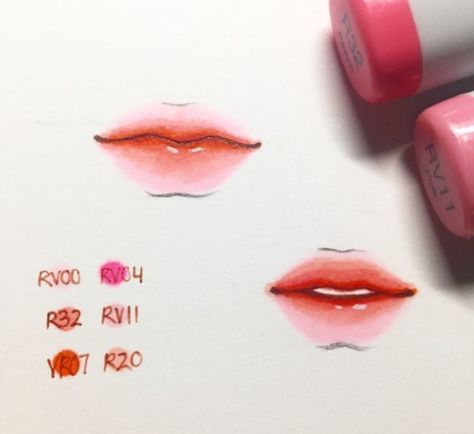 Lips Blending Markers, Copic Marker Drawings, Copic Markers Tutorial, Art Markers Drawing, Copic Marker Art, Shading Techniques, How To Shade, Colored Pencil Techniques, Lips Drawing