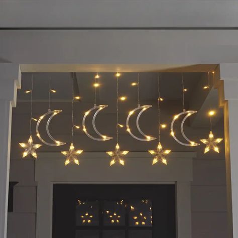 9ct. Warm White Star Moon LED Curtain Lights by Ashland® | Michaels Star Christmas Lights, Stars Wedding, Star String Lights, Led Curtain Lights, Solar String Lights Outdoor, Led Curtain, Curtain String Lights, Solar Fairy Lights, Light Garland