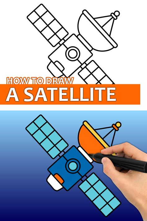 Learn how to draw a satellite with this step by step drawing tutorial video. Enjoy! ♥ #satellite #spacedrawing #howtodraw #easydrawingforkids How To Draw A Satellite, Satellite Drawing, Draw Space, Satellite Art, Space Drawings, Notice Board, Easy Drawings For Kids, Step Drawing, Learn How To Draw