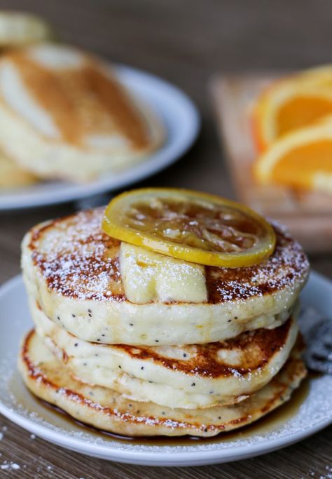 Moist Pancakes, Lemon Poppy Seed Pancakes, Poppy Seed Pancakes, Morning Pancakes, Lemon Ricotta Pancakes, Ricotta Pancakes, Fancy Top, Pancake Recipes, Lemon Poppy Seed