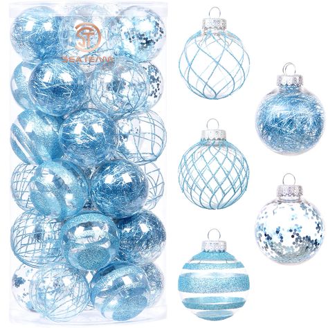 PRICES MAY VARY. TRANSPARENT & SPARKLING - These Christmas ball ornaments feature clear glaze base with sparkling glitter painting to provide a stunning shimmering look in the light. They will be perfect for decorating your home and become part of your holiday tradition SHATTERPROOF - These Christmas ball ornaments are made of durable and safe plastic to provide excellent shatterproof performance while compared with traditional glass products. Shatterproof ornaments combine the beauty and luster Teal And Silver Christmas Tree, Light Blue Christmas Tree Decorations, Blue And Silver Christmas, Pet Event, Blue Christmas Tree Decorations, Blue Room Decor, Glitter Painting, Blue Christmas Ornaments, Christmas Ball Ornaments