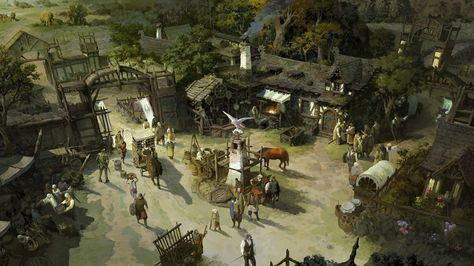 Fantasy town square Fantasy Town, Medieval Houses, Historical Painting, Fantasy Theme, Town Square, Fantasy City, Fantasy House, Dnd Art, Fantasy Setting