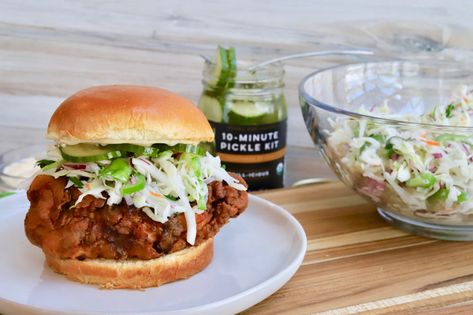 Pickle Juice Crispy Fried Chicken Sandwich - Slice of Jess Crispy Fried Chicken Sandwich, Crispy Fried Chicken Recipe, Spicy Coleslaw, Egg Salad Recipe Healthy, Habanero Hot Sauce, Buttermilk Chicken, Fried Chicken Recipe, Fried Chicken Breast, Egg Salad Sandwiches