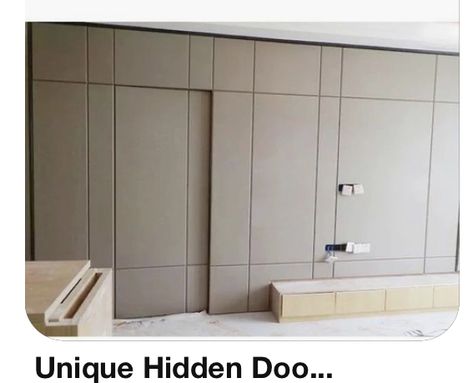 Bedroom Tv Wall Panelling, Hidden Doors Design, Camaflouge Door Design, Tv Panel With Hidden Door, Flush Wall Door, Camoflauge Door Interior, Concealed Doors In Wall Bedroom, Door Hidden In Panelling, Hidden Door Feature Wall