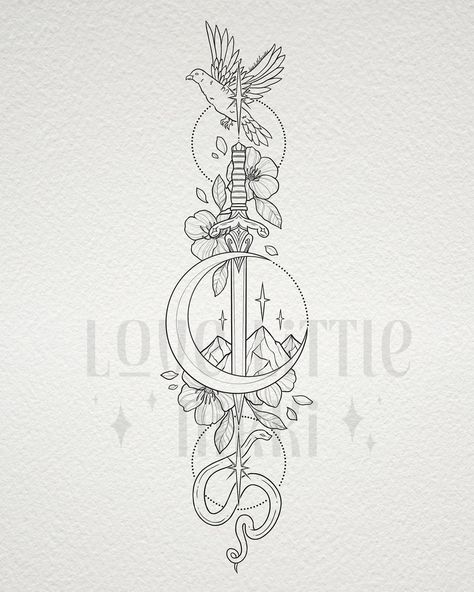 Serpent & Dove design for the lovely Brianna 🕊️🐍 this pretty tattoo piece also includes imagery from ACOTAR & FBAA 🗡️🌙 #bookish #serpentanddove #acotar Serpent Dove Tattoo, Dove And Serpent Tattoo, Serpent And Dove Tattoo, Acotar Back Tattoo, Acotar Tattoo Ideas, Songbird Tattoo, Acotar Tattoos, Serpent And Dove, Tats Ideas