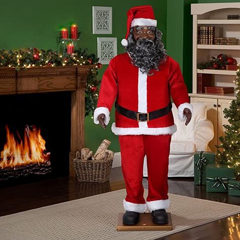 Life Size Animated Dancing African American Black Santa Claus Santa Claus Number, American Christmas Decorations, Dancing Santa Claus, Outdoor Santa, African American Christmas, Black Santa Claus, Christmas Cartoon Characters, Dancing Santa, Black Santa