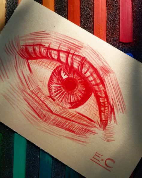 Red Sharpie Drawing, Red Eyes Art Drawing, Drawing With Red Pencil, Apple Of My Eye Drawing, Red Pencil Drawings, Red Pencil Sketch, Red Eye Drawing, Red Pen Sketch, Red Pen Drawings