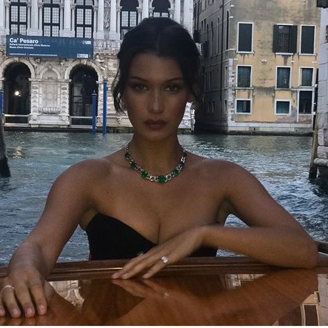 Bella Hadid, A Woman, Black Dress, Water, Instagram, Black