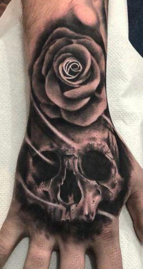 Tattoo Cover Up Ideas Hand, Skull And Flower Tattoo, Skull Tattoo Flowers, V Tattoo, Skull Rose Tattoos, Hand Tats, Tattoo Cover-up, Clock Hands, Cover Up Tattoos