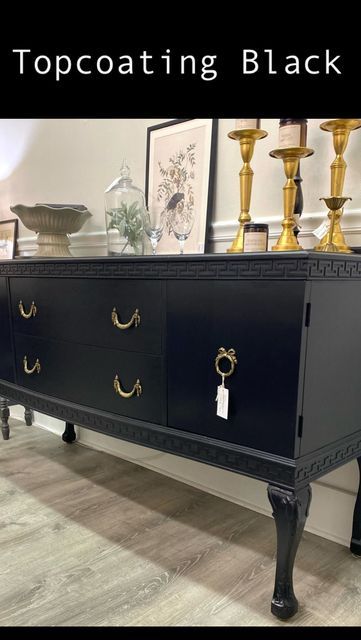 Donna | Furniture Flips | Vintage Home Decor on Instagram: "🖤 Coal Black + Stain & Finishing Oil 🖤 Use my code for 10% off at Fusion Mineral Paint #fusioncoalblack #paintedfurniture #paintitblack #furnituremakeover #furniturepainting #furniturepainter #furniturepaint #diyhomedecor #painteddresser" Sideboard With Drawers, Furniture Redos, Furniture Flips, Painted Dresser, Fusion Mineral Paint, Black Stains, Mineral Paint, Flipping Furniture, Vintage Home