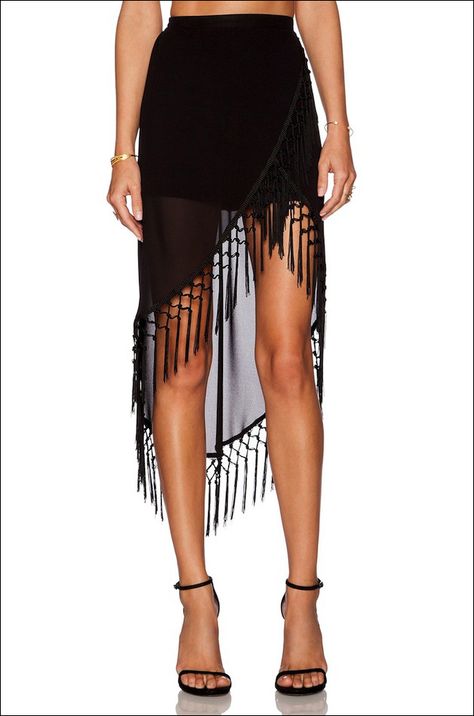 Gimme Gimme: Insanely Cool Tassel Skirt For Under $100 Vacation Chic, Tassel Skirt, Latin Dress, Fringe Skirt, Revolve Clothing, Asymmetrical Dress, Black Skirt, Types Of Fashion Styles, Ballroom